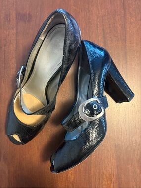Enzo Angiolini Peep-Toe Mary Jane Heels with Buckle